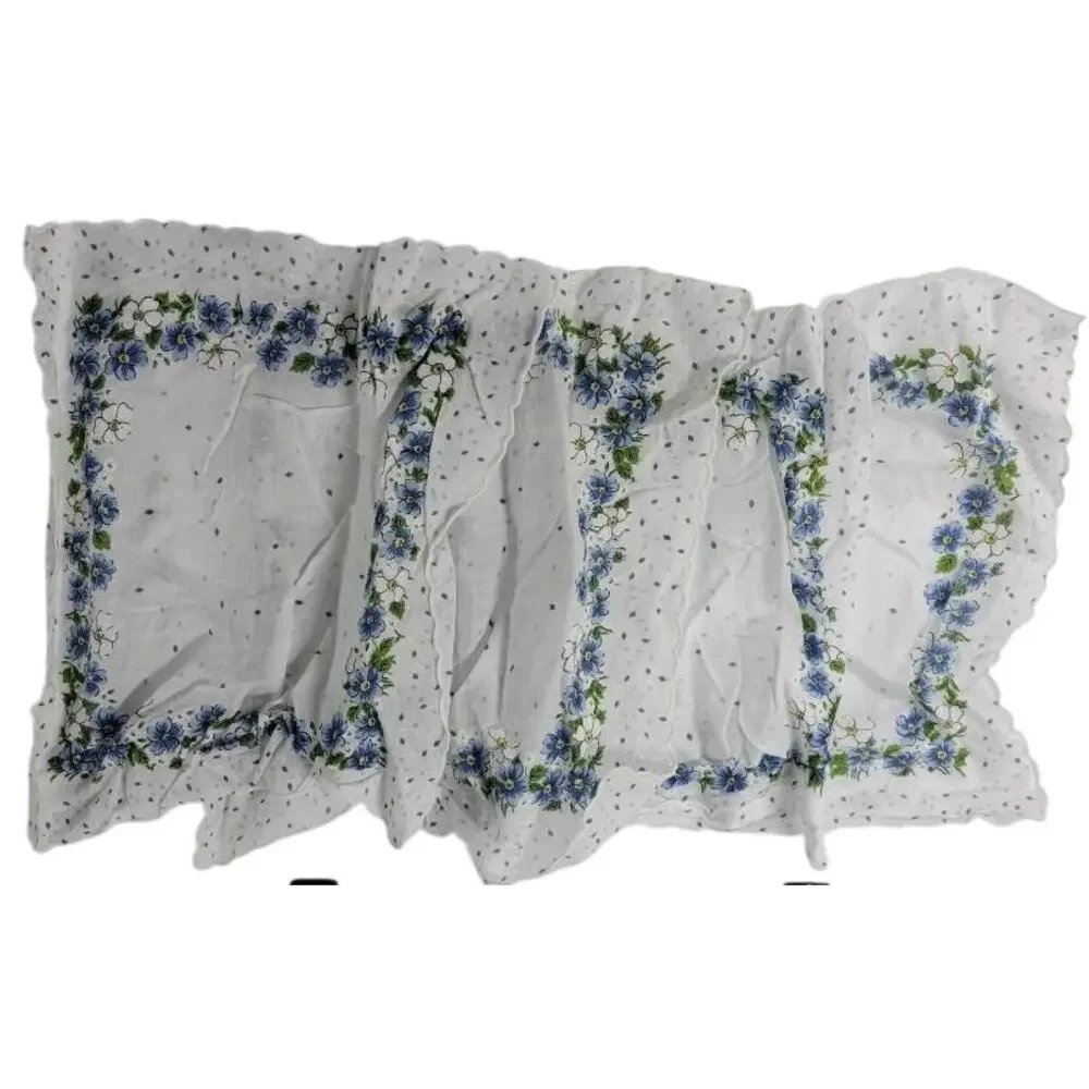Set of 4 VTG 1960's Blue White Womens Floral Handkerchiefs danty cotton 11x10
